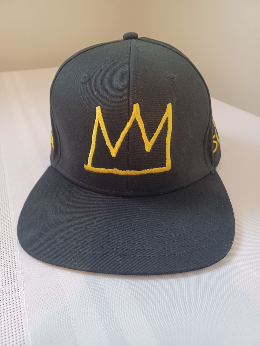 Basquiat MAD Engine Black Snapback Hat with Yellow Crown Embroidery Graphic Cap